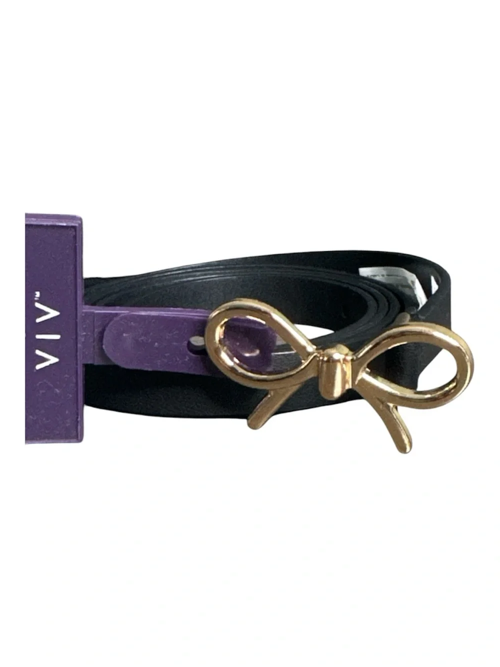 Ava & Viv Women's Gold Bow Hinged Pin Buckle On Black Belt Size NWT